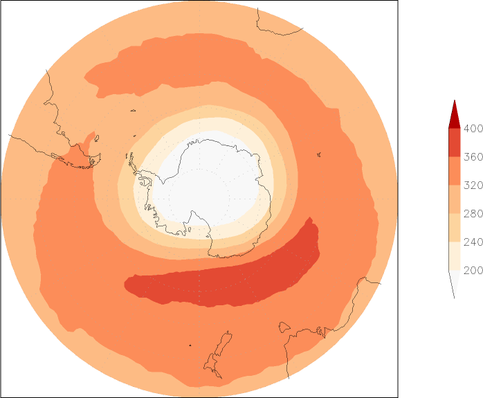 ozone (southern hemisphere) Winter half year (October-March)  observed values