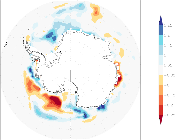 sea ice concentration (Antarctic) anomaly Winter half year (October-March)  w.r.t. 1981-2010