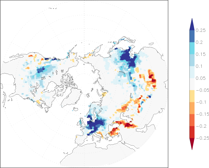 snow cover (northern hemisphere) anomaly Winter half year (October-March)  w.r.t. 1981-2010