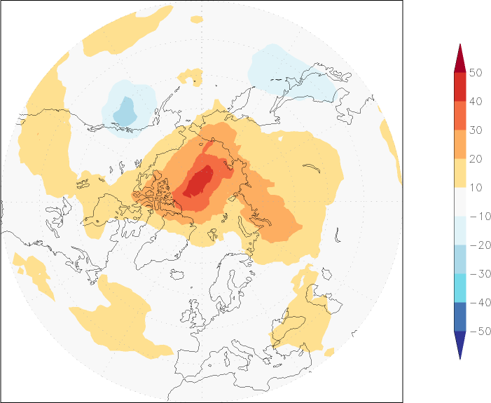 ozone (northern hemisphere) anomaly Winter half year (October-March)  w.r.t. 1981-2010