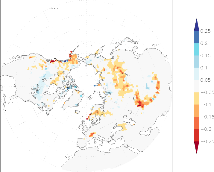 snow cover (northern hemisphere) anomaly Summer half year (April-September)  w.r.t. 1981-2010