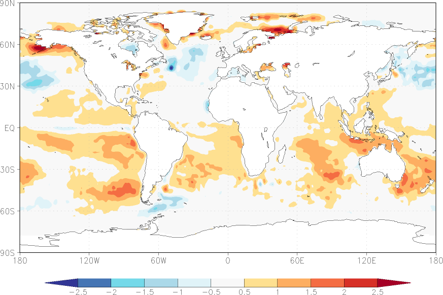 sea surface temperature anomaly Summer half year (April-September)  w.r.t. 1982-2010