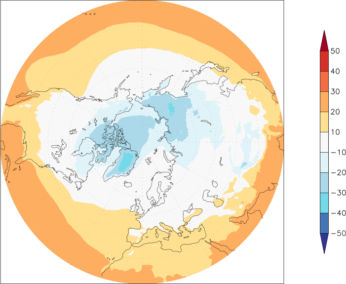 temperature (2m height, northern hemisphere) Winter half year (October-March)  observed values
