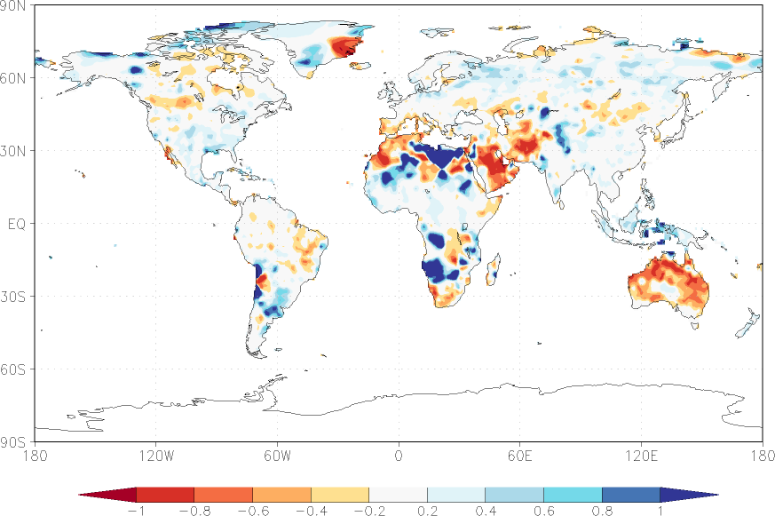 precipitation (rain gauges) anomaly Summer half year (April-September)  relative anomalies  (-1: dry, 0: normal, 2: three times normal)