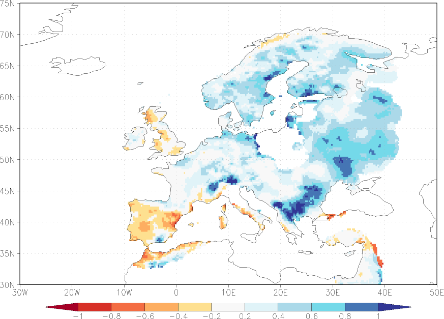 precipitation anomaly Winter half year (October-March)  relative anomalies  (-1: dry, 0: normal, 2: three times normal)