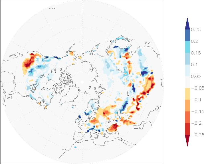 snow cover (northern hemisphere) anomaly Winter half year (October-March)  w.r.t. 1981-2010
