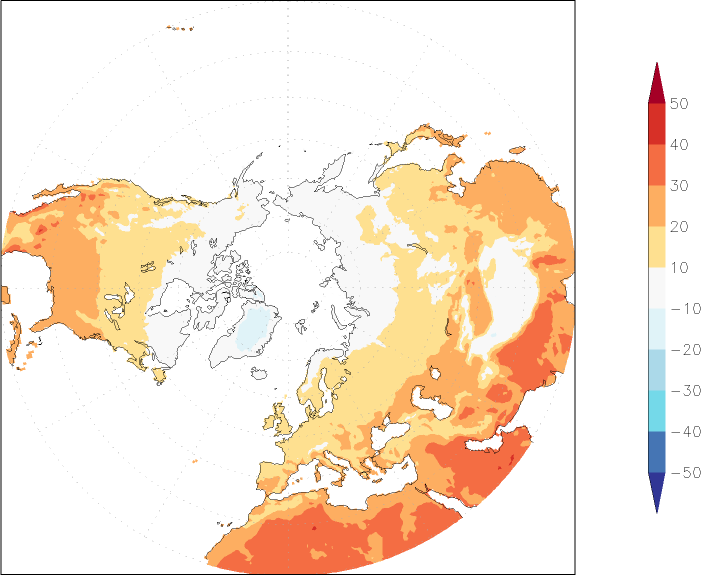 temperature (2m height, northern hemisphere) Summer half year (April-September)  observed values