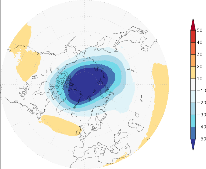 ozone (northern hemisphere) anomaly Winter half year (October-March)  w.r.t. 1981-2010