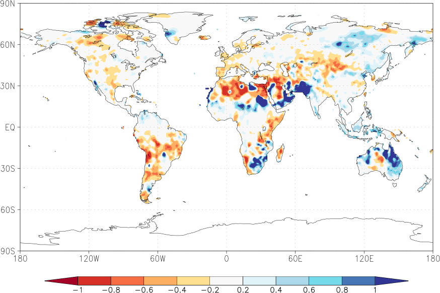 precipitation (rain gauges) anomaly Summer half year (April-September)  relative anomalies  (-1: dry, 0: normal, 2: three times normal)