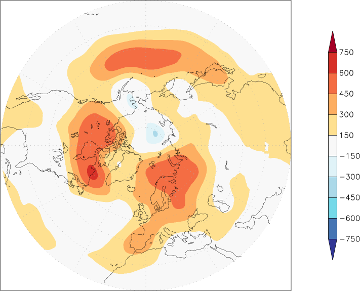 500mb height (northern hemisphere) anomaly Summer half year (April-September)  w.r.t. 1981-2010