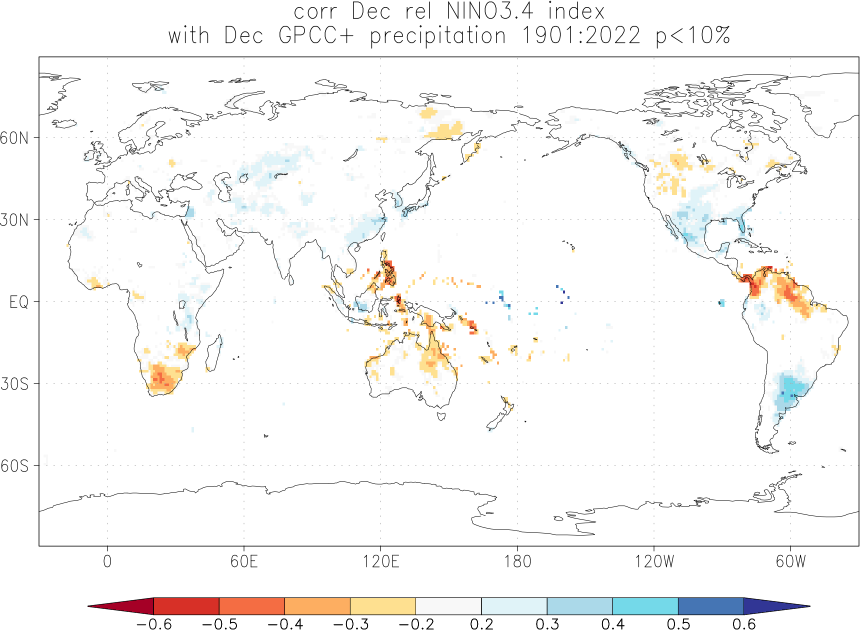 Relationship between El Niño and precipitation in December