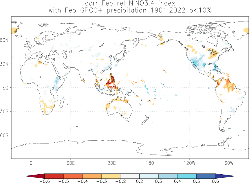 Relationship between El Niño and precipitation in February