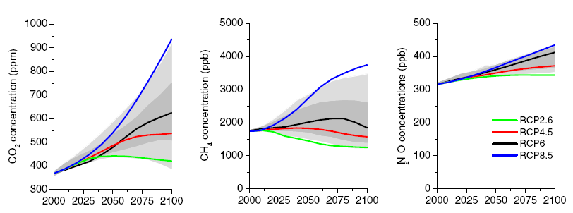 concentrations in the four RCPs and other scenarios