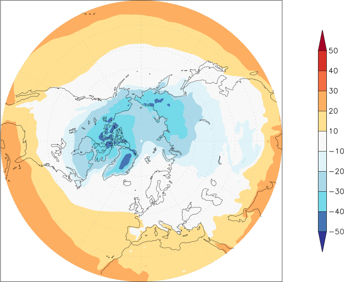 temperature (2m height, northern hemisphere) February  observed values