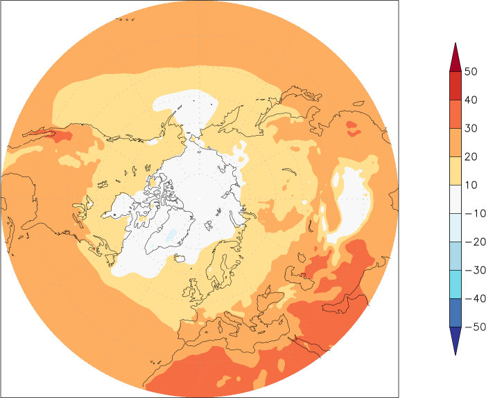 temperature (2m height, northern hemisphere) July  observed values