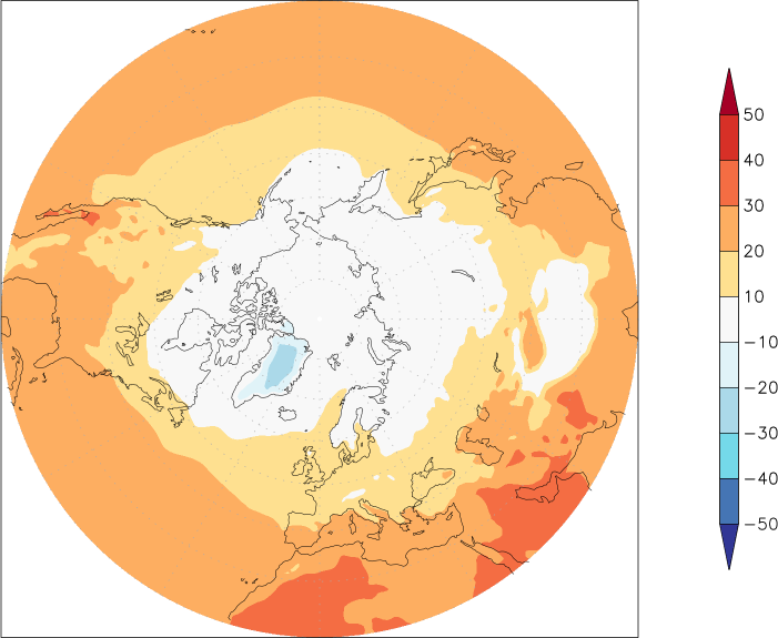 temperature (2m height, northern hemisphere) September  observed values