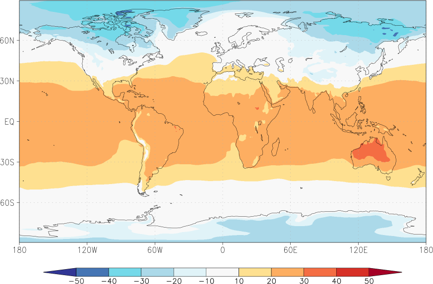 temperature (2m height, world) December  observed values