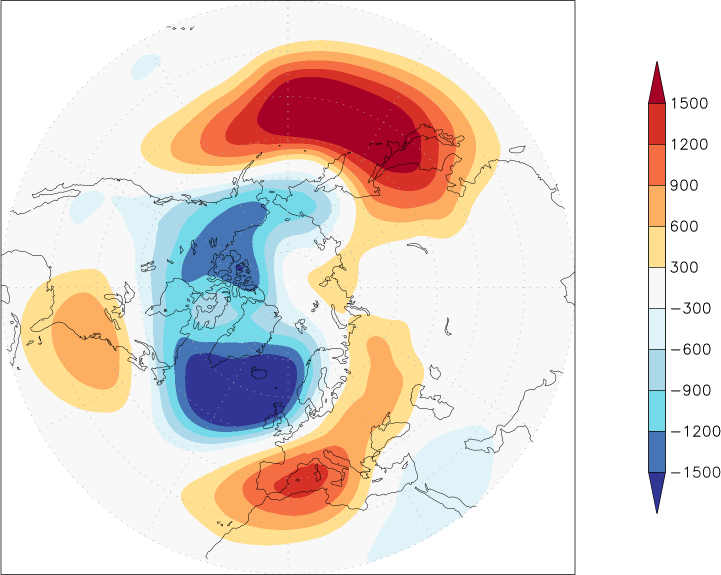 500mb height (northern hemisphere) anomaly February  w.r.t. 1981-2010