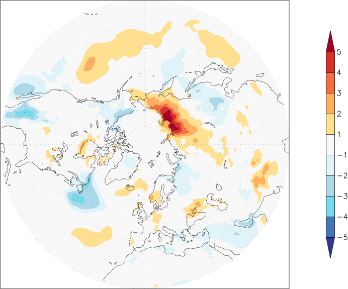 temperature (2m height, northern hemisphere) anomaly July  w.r.t. 1981-2010