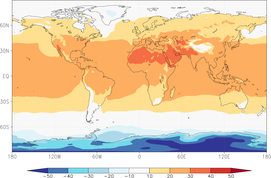 temperature (2m height, world) July  observed values