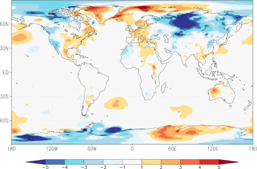 temperature (2m height, world) anomaly March  w.r.t. 1981-2010