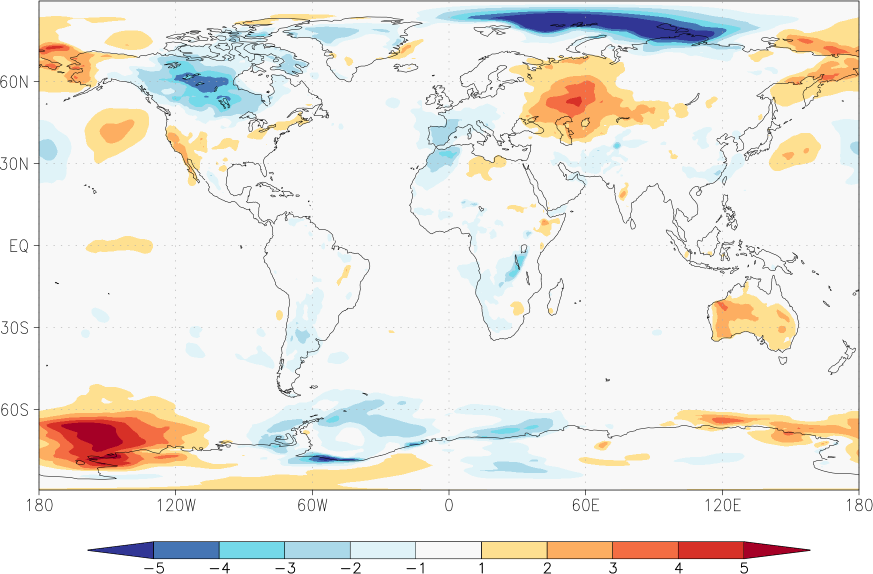 temperature (2m height, world) anomaly October  w.r.t. 1981-2010