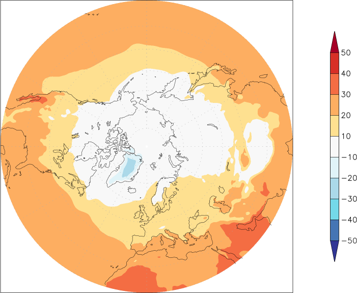 temperature (2m height, northern hemisphere) September  observed values