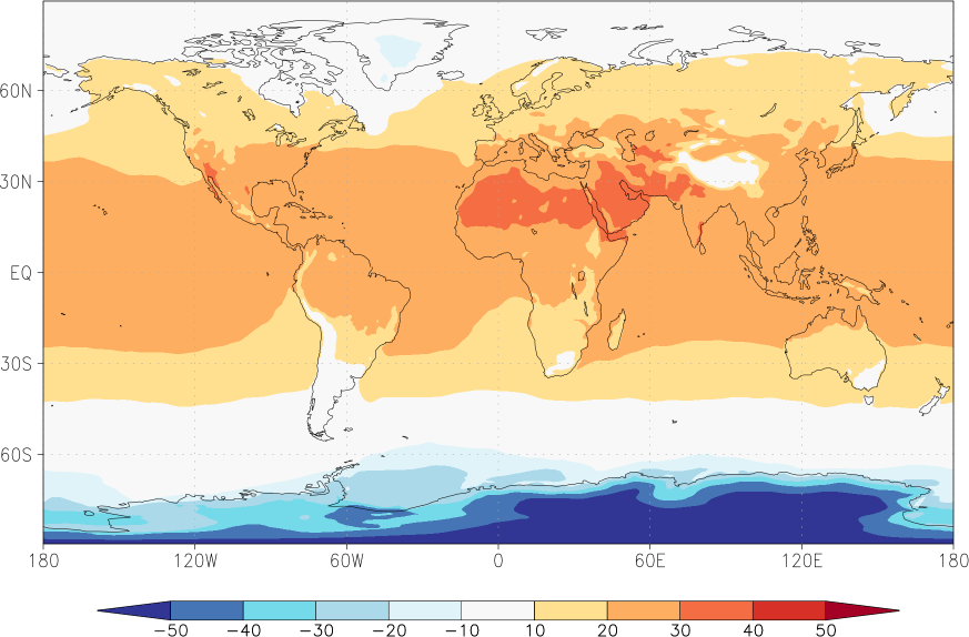 temperature (2m height, world) July  observed values