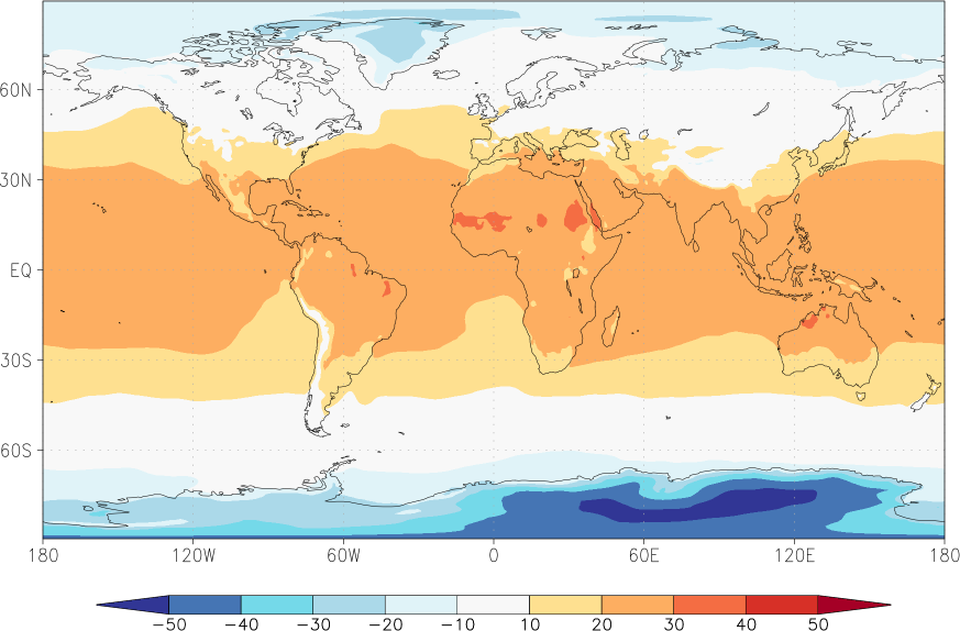 temperature (2m height, world) October  observed values