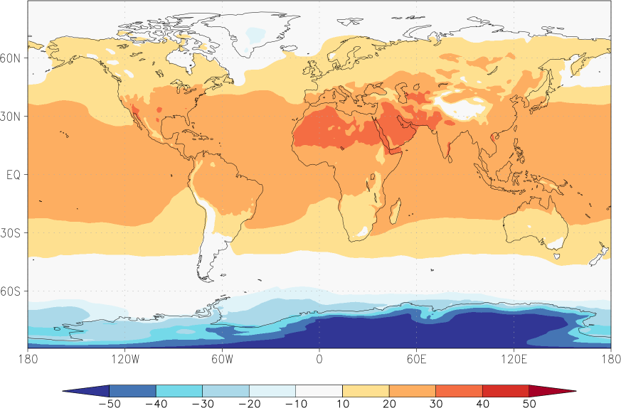 temperature (2m height, world) July  observed values