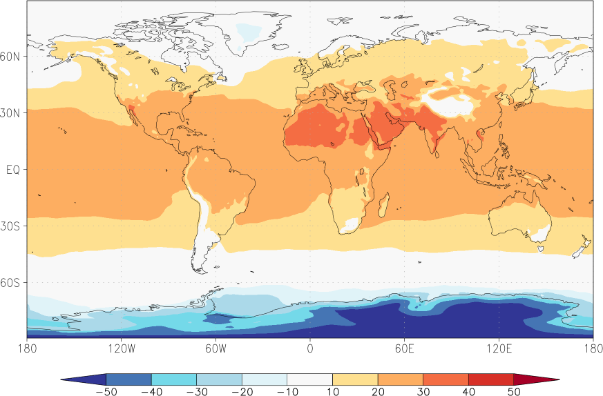 temperature (2m height, world) June  observed values