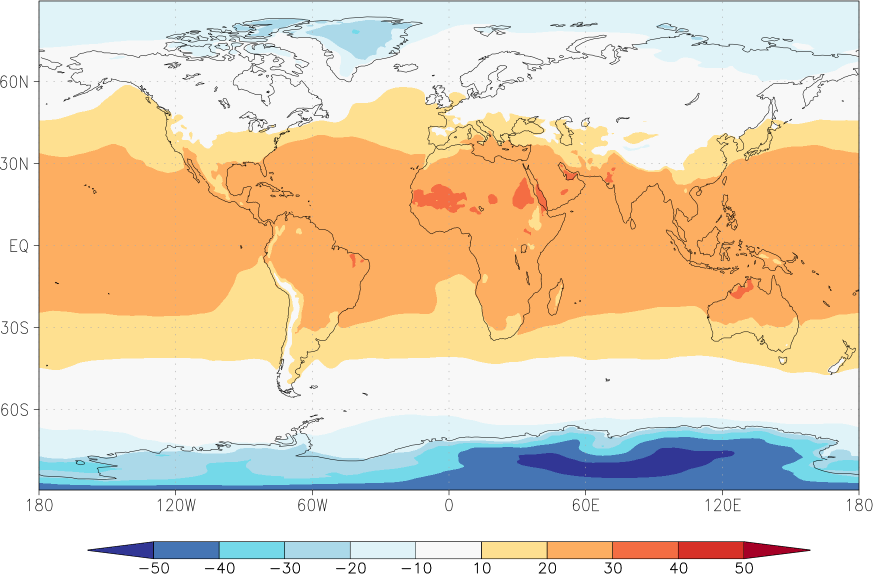 temperature (2m height, world) October  observed values