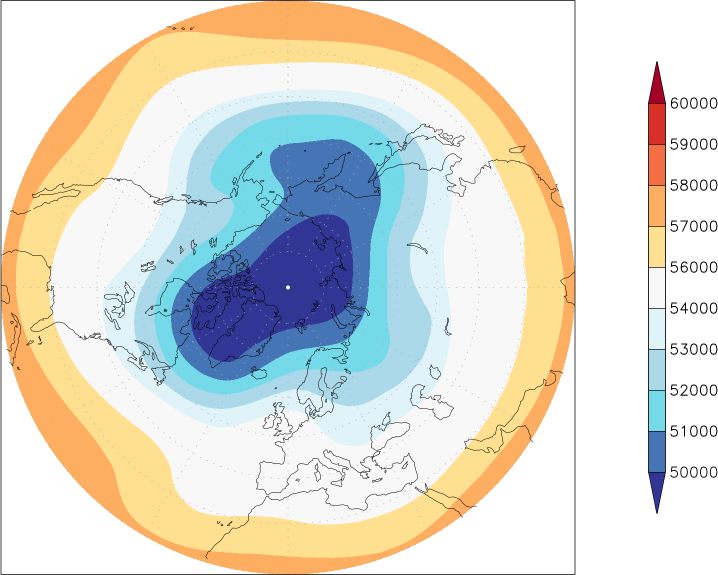 500mb height (northern hemisphere) March  observed values