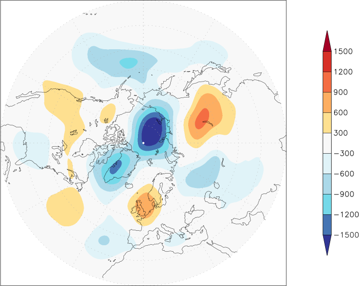 500mb height (northern hemisphere) anomaly March  w.r.t. 1981-2010