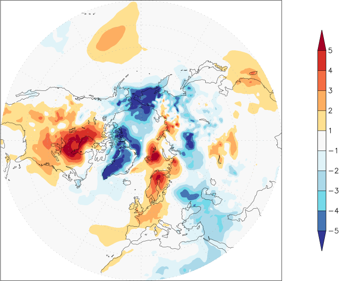 temperature (2m height, northern hemisphere) anomaly December  w.r.t. 1981-2010