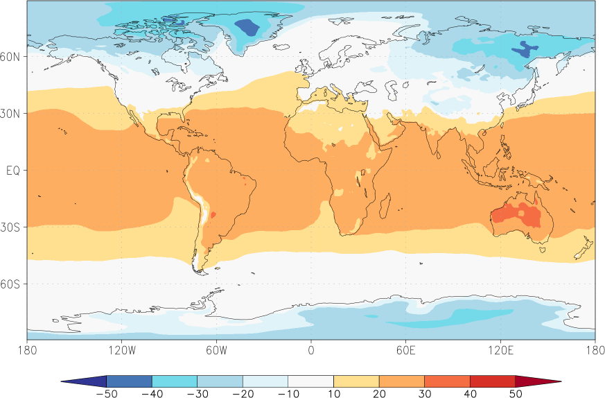 temperature (2m height, world) December  observed values