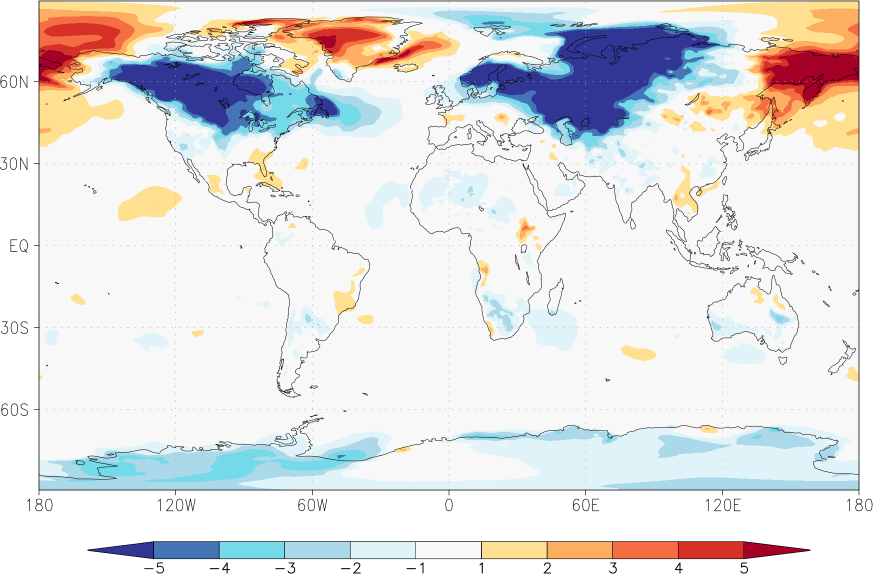 temperature (2m height, world) anomaly February  w.r.t. 1981-2010