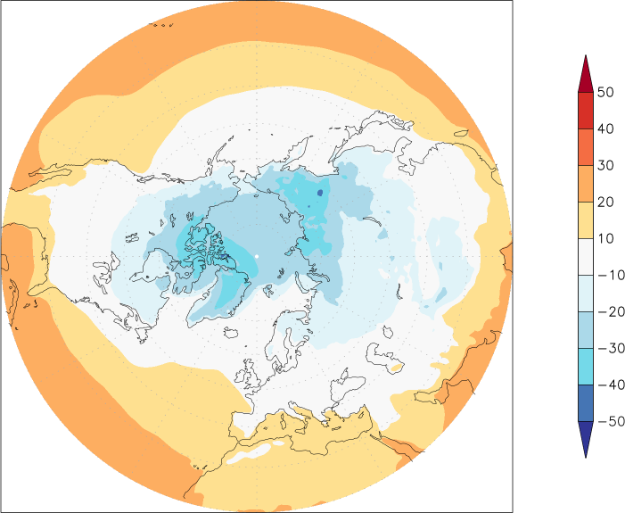 temperature (2m height, northern hemisphere) December  observed values