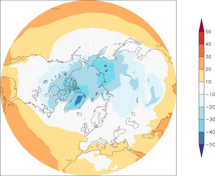 temperature (2m height, northern hemisphere) January  observed values