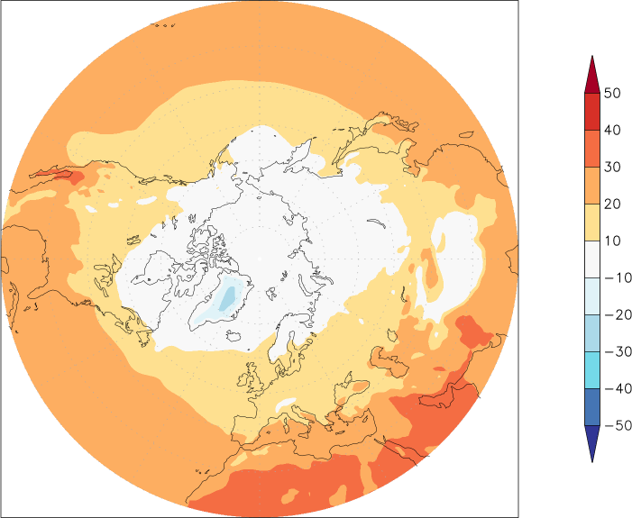 temperature (2m height, northern hemisphere) September  observed values