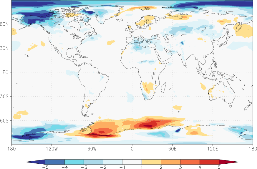 temperature (2m height, world) anomaly October  w.r.t. 1981-2010