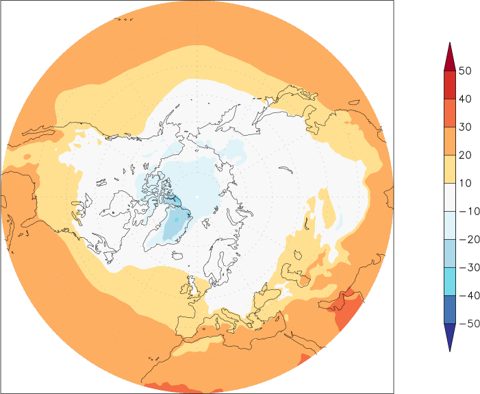 temperature (2m height, northern hemisphere) October  observed values