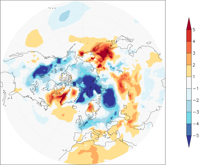 temperature (2m height, northern hemisphere) anomaly January  w.r.t. 1981-2010