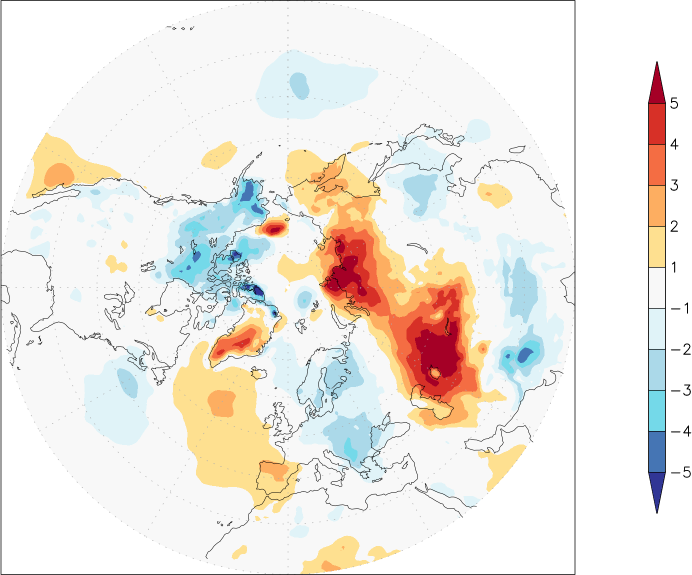 temperature (2m height, northern hemisphere) anomaly October  w.r.t. 1981-2010