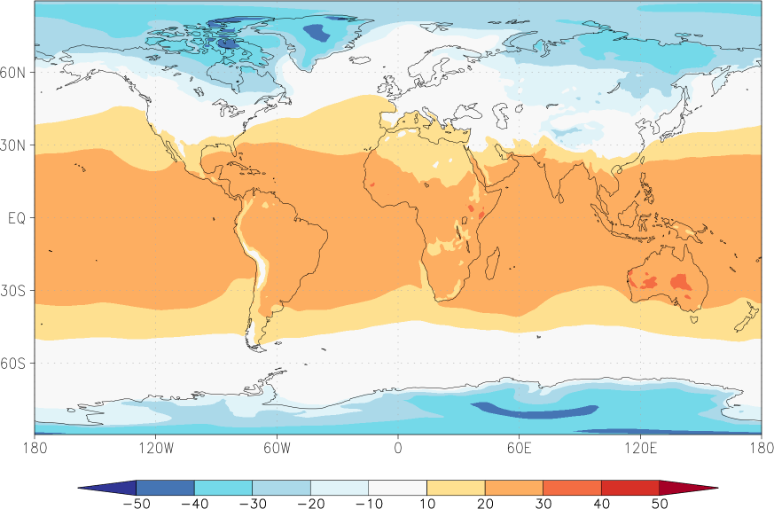 temperature (2m height, world) February  observed values