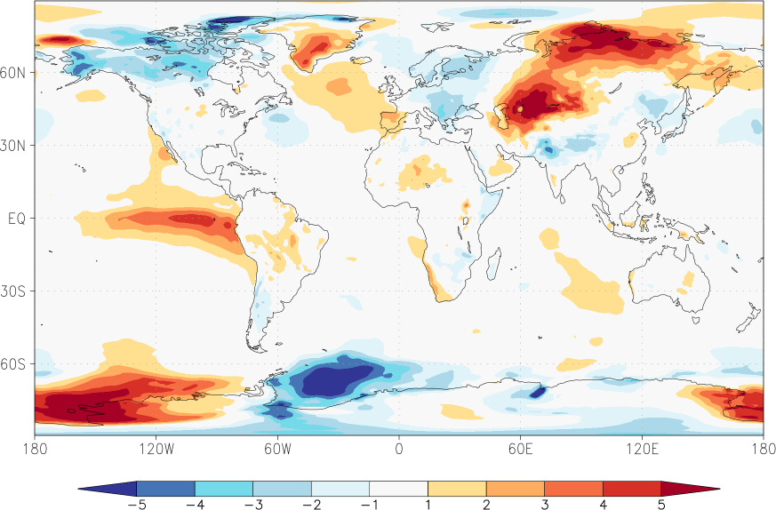 temperature (2m height, world) anomaly October  w.r.t. 1981-2010