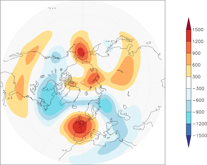 500mb height (northern hemisphere) anomaly March  w.r.t. 1981-2010