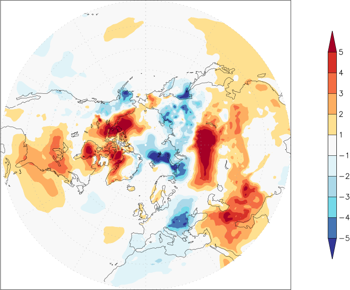 temperature (2m height, northern hemisphere) anomaly December  w.r.t. 1981-2010