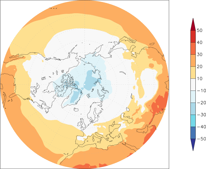 temperature (2m height, northern hemisphere) April  observed values