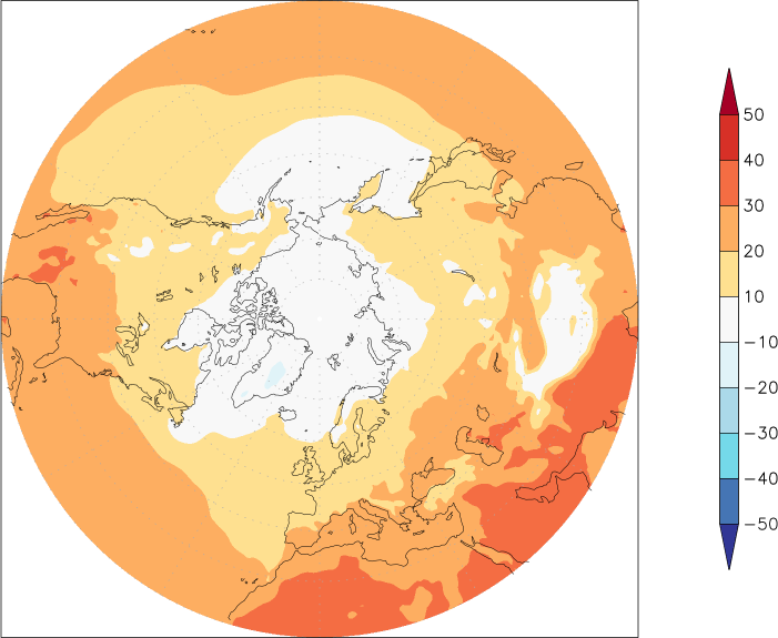 temperature (2m height, northern hemisphere) June  observed values